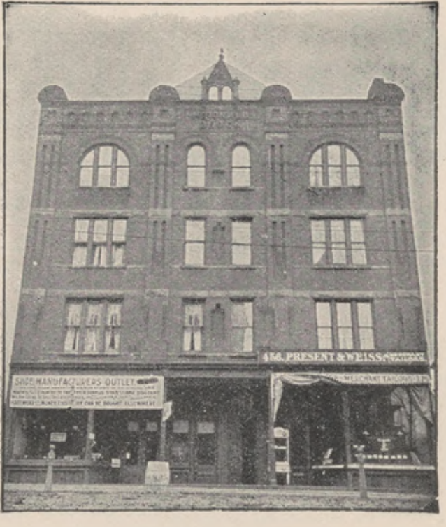 Photograph of a building with converging vertical lines caused by tilting the camera.