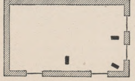 Room-plan diagram marking three camera positions beside windows.